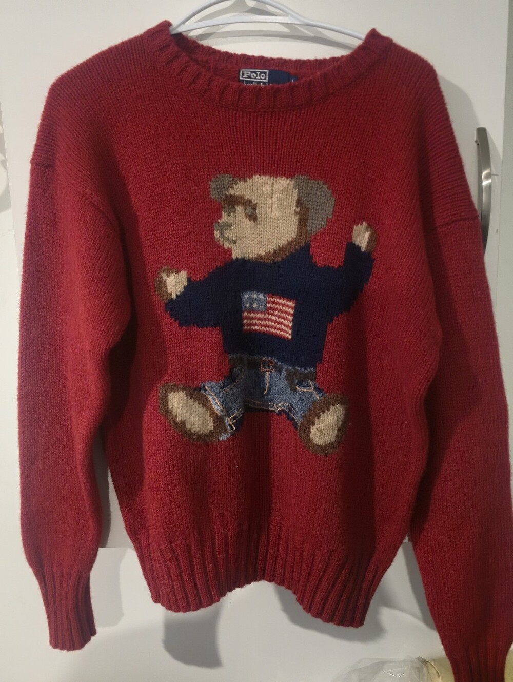 1992 Vintage Polo by Ralph Lauren Red Bear Intarsia Crewneck Sweater